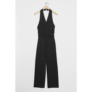 New Anthropologie Giovanna Belted Halter Jumpsuit $148 MEDIUM Black